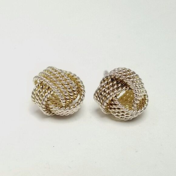 Vintage Knot Shape Stud Earrings, Silver Tone, Rope Twist, Estate Unsigned - Picture 1 of 5